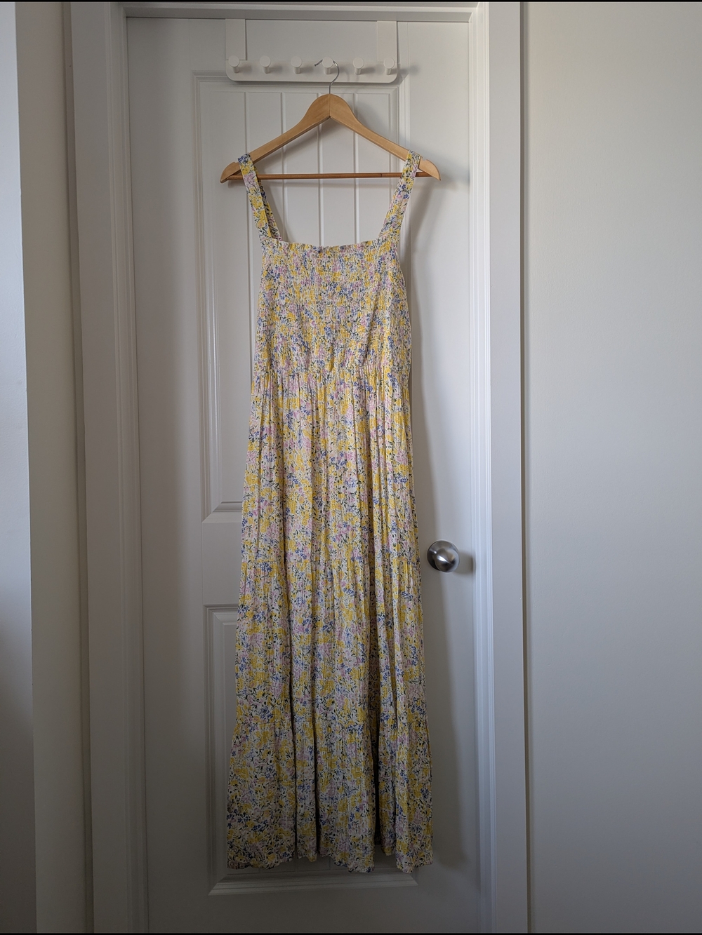 Floral Tiered Maxi Dress With Smocked Bodice Yellow Size XL